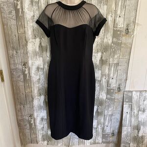Maggy London Illusion Yoke Crepe cocktail  black dress 14